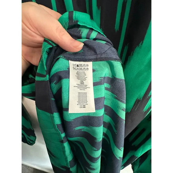 MICHAEL Michael Kors Top Womens Blouse M Green Blue Long Sleeves Tunic - Picture 12 of 13